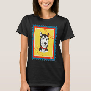 Camiseta Selo Postal Cão Husky Vintage
