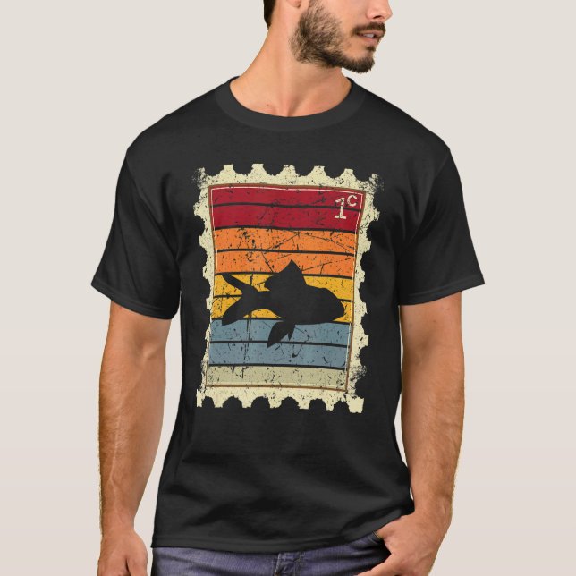 Camiseta Selo Postal Com Um Peixe Pôr do Sol (Frente)