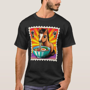 Camiseta Selo Postal de Arte Japonesa Pop Cavalinho Fofo