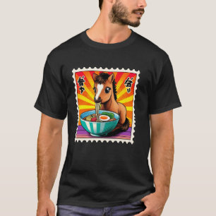 Camiseta Selo Postal de Arte Japonesa Pop Cavalinho Fofo Ca