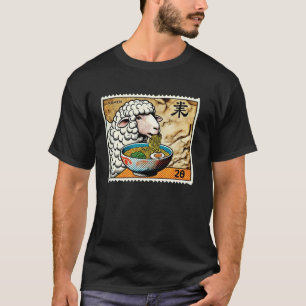 Camiseta Selo Postal de Arte Rupestre Japonesa Cordeiro Ove