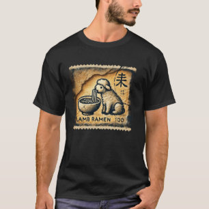 Camiseta Selo Postal de Arte Rupestre Japonesa Cordeiro Ove