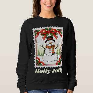 Camiseta Selo Postal de Natal do Boneco de Neve Holly Jolly