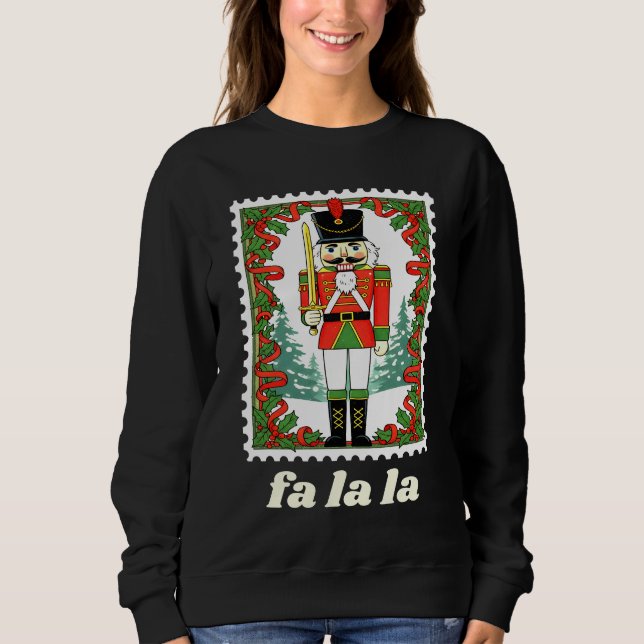 Camiseta Selo Postal de Natal Fa La La Nutcracker (Frente)