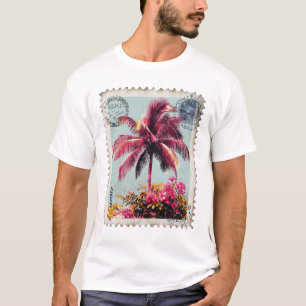 Camiseta Selo Postal de Palma Rosa Tropical Vintage Camiset