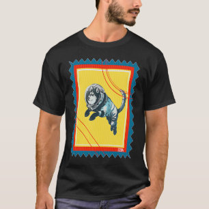Camiseta Selo Postal Espaço Cão Husky Siberiano Astronauta