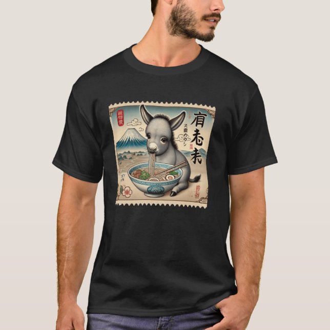 Camiseta Selo Postal Japonês Monte Fuji Cute Burro Potro R (Frente)