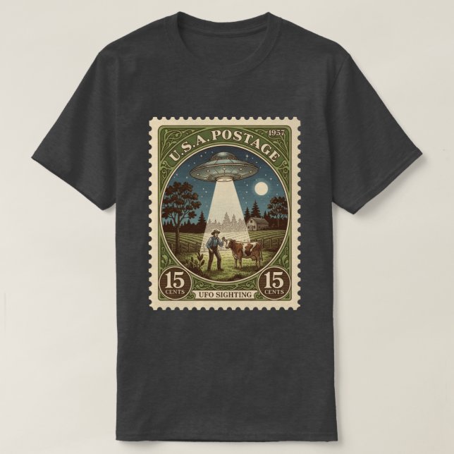 Camiseta Selo Postal Vintage OVNI (Frente do Design)