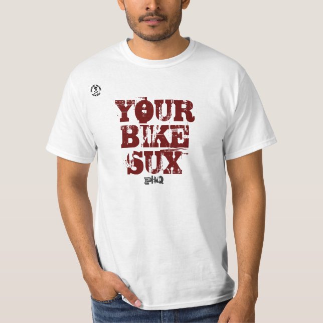 Camiseta selo, SUA BICICLETA SUX, PHQ (Frente)