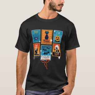 Camiseta Selos de Correio de Halloween Retrô Rosto Fantasma
