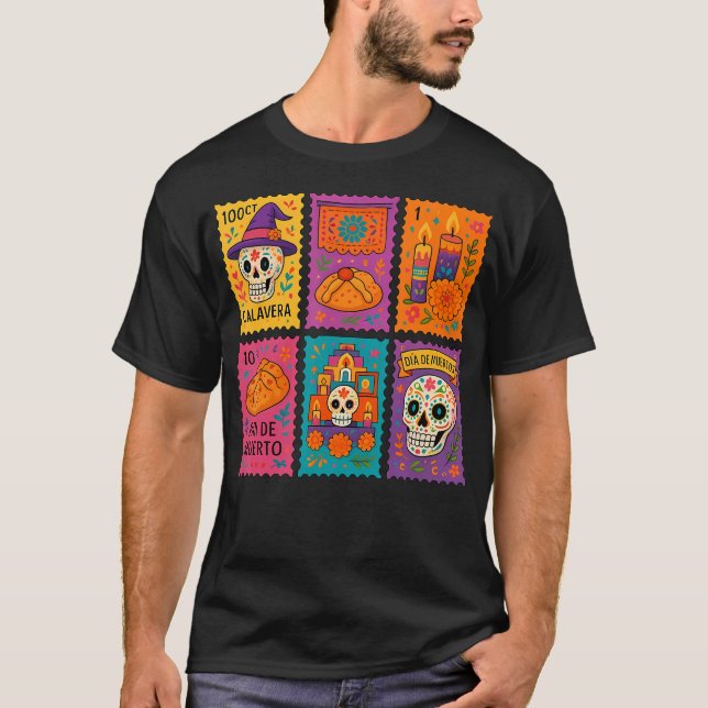 Camiseta Selos De Da De Los Muertos Caveira De Açúcar Mexic (Frente)