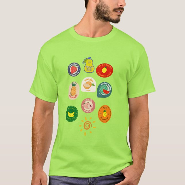 Camiseta Selos de frutas em abundância saudáveis (Frente)