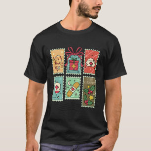 Camiseta Selos de Natal de Enfermagem Vintage Feliz Enferme