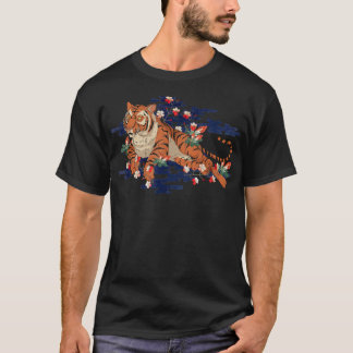 Camiseta Selva de Gato Selvagem Sakura Flor Asiático