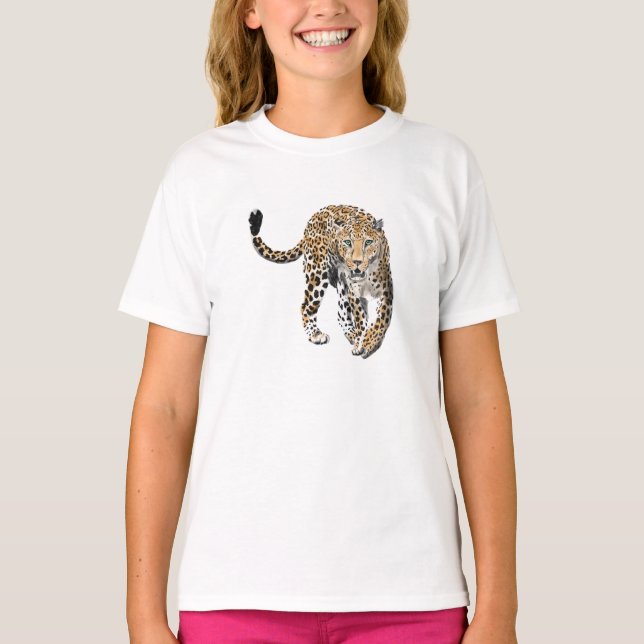 Camiseta selva de leopardo-d-água pintada de verde-animal (Frente)