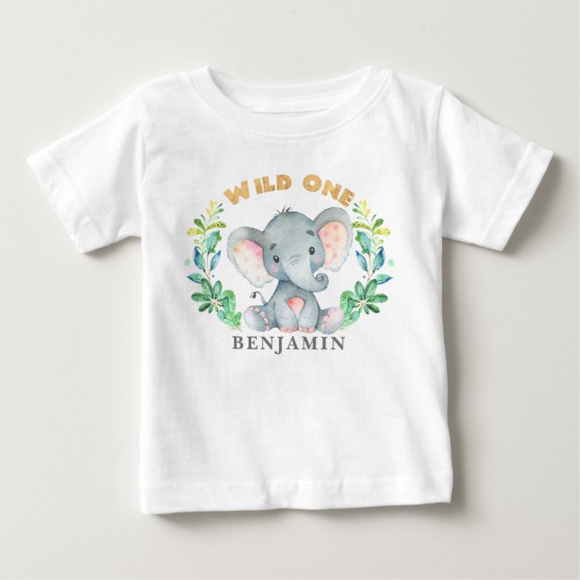 Camiseta Selva de um primeiro aniversario de elefante bebê (Frente)