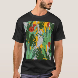 Camiseta Selva de Verão: Padrão de Palma Brilhante.