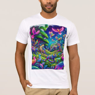 Camiseta Selva Psicodélica - Animais Vibrantes e Aves