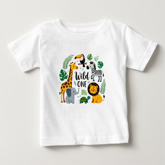 Camiseta Selvagem - Animais Safari Primeiro Aniversário (Frente)
