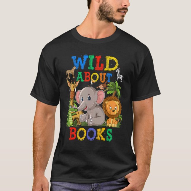 Camiseta Selvagem Sobre Livros Safari Animais Selvagem De V (Frente)