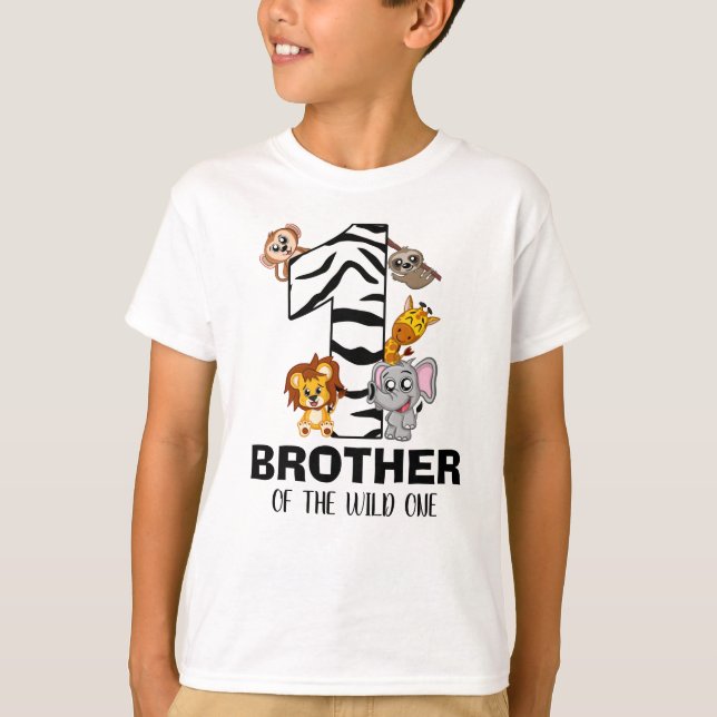Camiseta Selvagem Um Primeiro Aniversário Selva Safari Irmã (Frente)