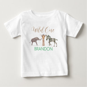 Camiseta Selvagem Um Safari Animal 1º Aniversário Bebê