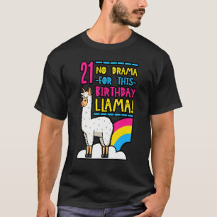 Camiseta Sem Drama Para Este Aniversário Llama 21 Festa 21s