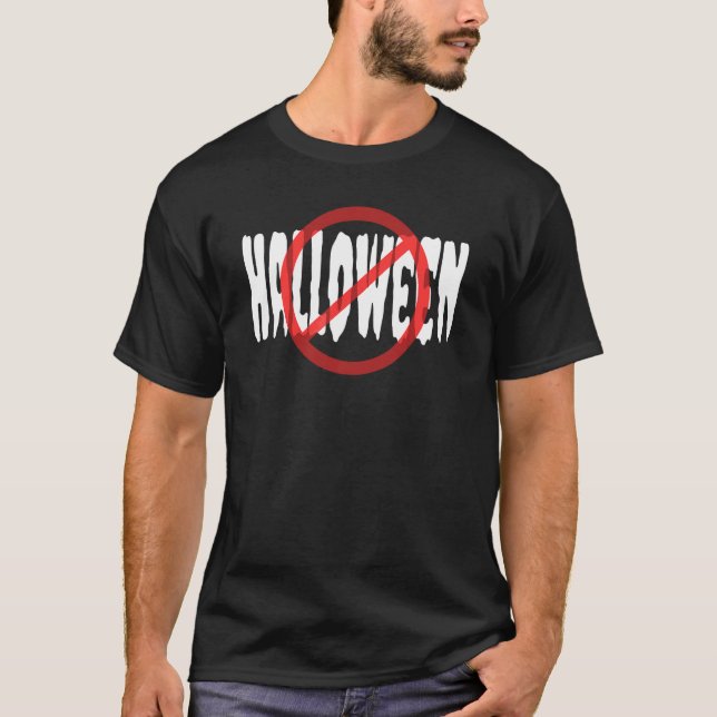 Camiseta Sem Halloween Riscado Círculo Vermelho Texto Branc (Frente)