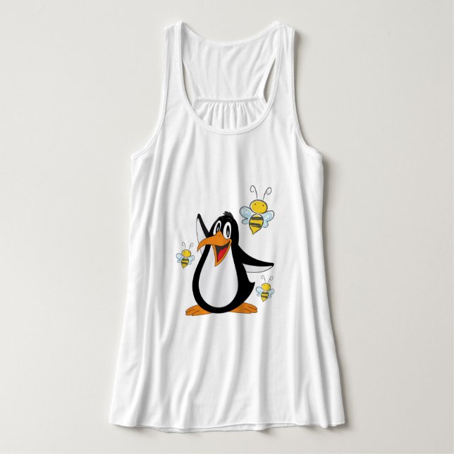 Camiseta sem Mangas Feminina Pinguim Abelha (Frente do Design)