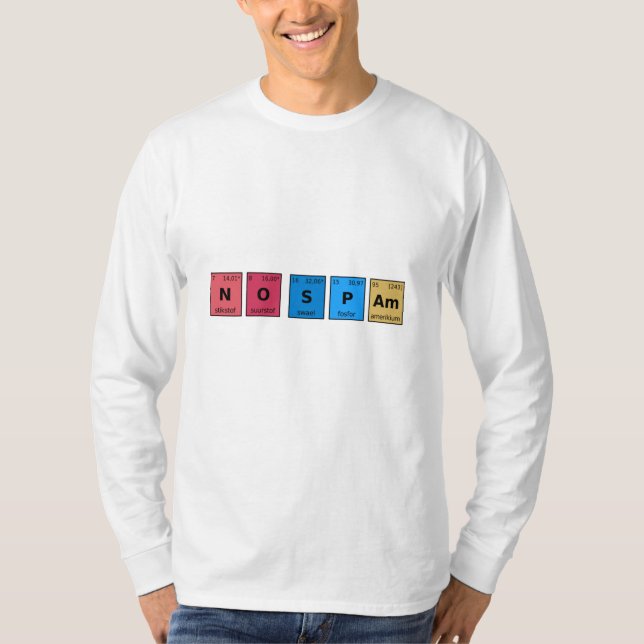 Camiseta Sem Mesa periódica de spam (Frente)
