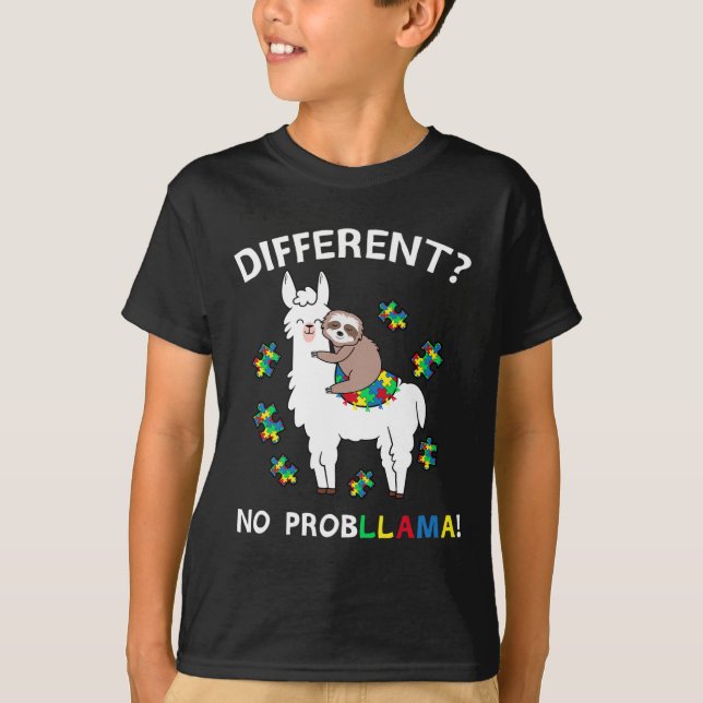 Camiseta Sem Probllama Llama Sloth Quebra-cabeça Legal Auti (Frente)
