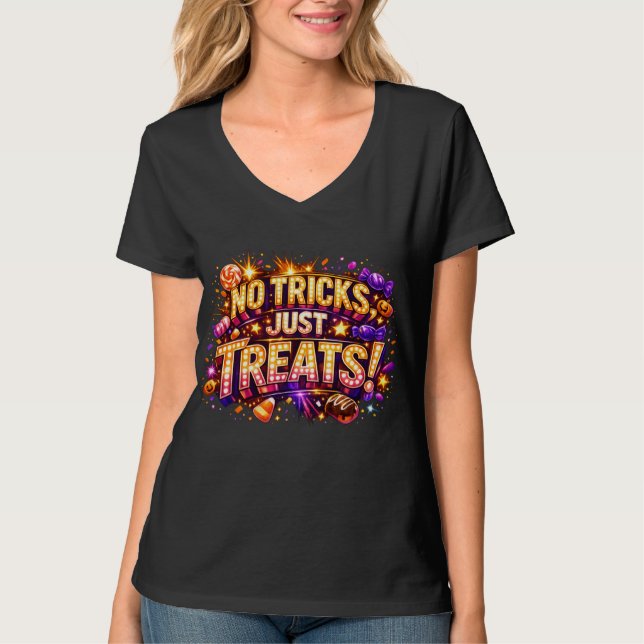 Camiseta SEM TRUQUES, APENAS DOÇURAS! Arte de Estrela Pop d (Frente)