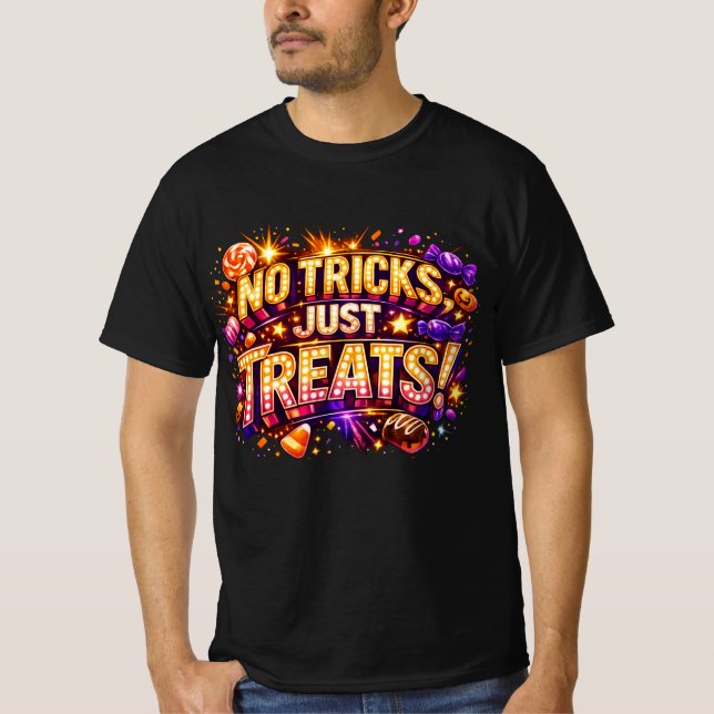Camiseta SEM TRUQUES, APENAS DOÇURAS! Arte de Estrela Pop d (Frente)