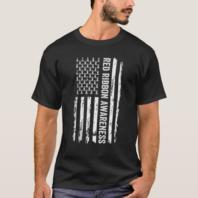 Camiseta Semana Vermelha da Fita Consciência Bandeira Ameri (Frente)