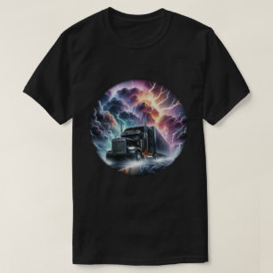 Camiseta Semi Truck em uma tempestade de relâmpagos vibrant
