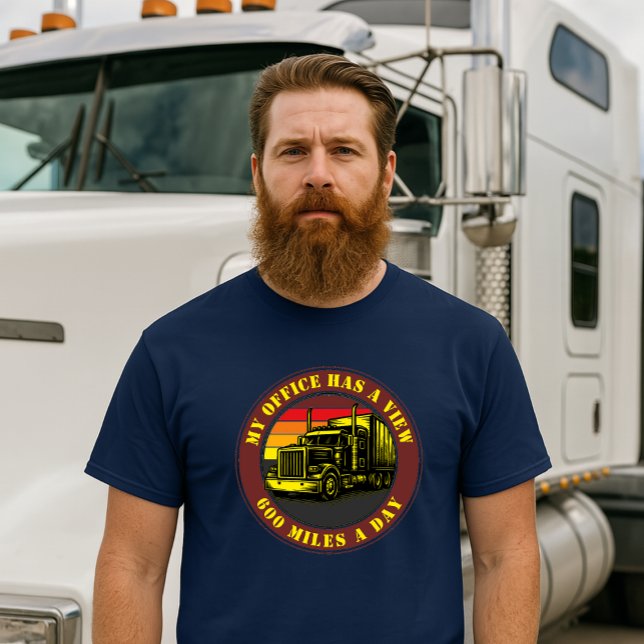 Camiseta Semi Truck Trucking Over Retro Sunset Template (Criador carregado)