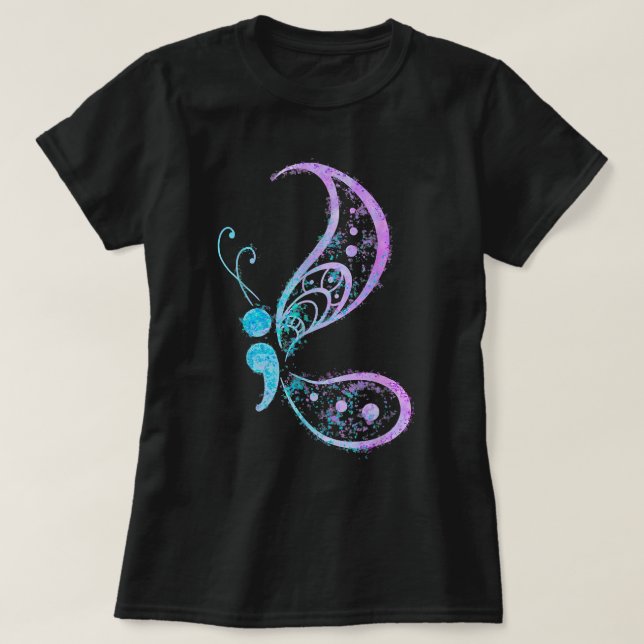 Camiseta Semicolon Butterfly Mental Health Suicídio Awarene (Frente do Design)
