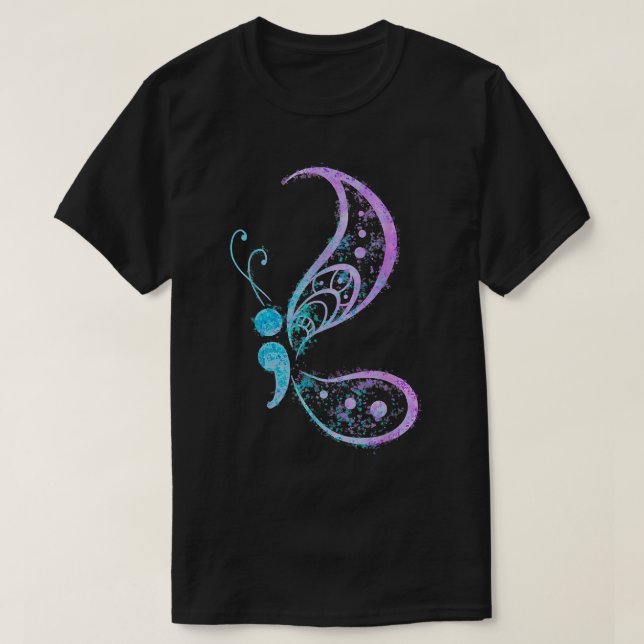 Camiseta Semicolon Butterfly Mental Health Suicídio Awarene (Frente do Design)