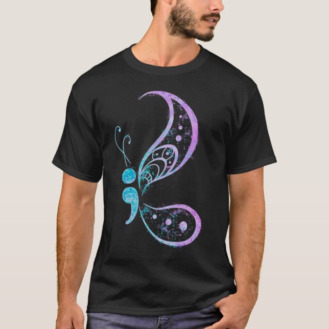 Camiseta Semicolon Butterfly Tatuagem Mental Semicolon (Frente)