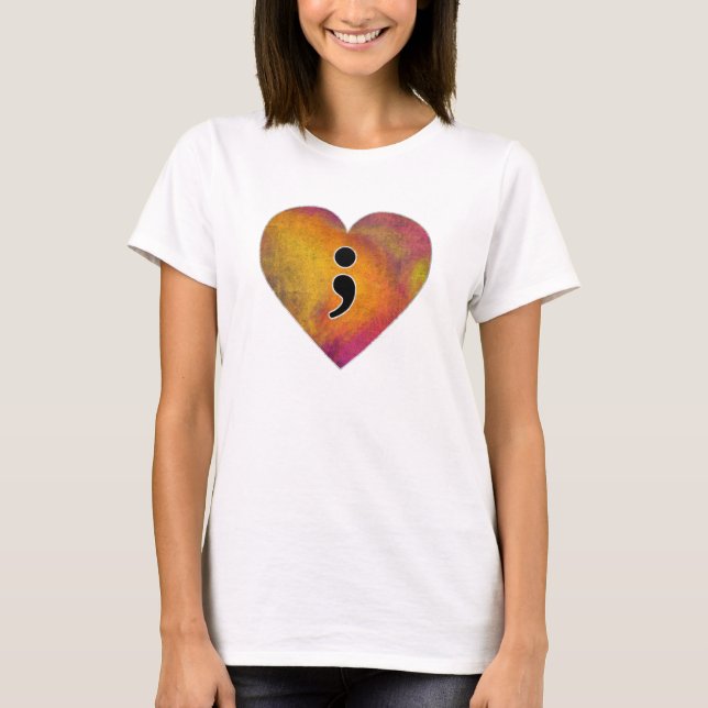 Camiseta Semicolon Watercolor Heart Mental Health Awarness (Frente)