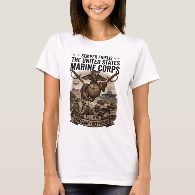 Camiseta Semper Fidelis Defensores da Liberdade USMC Femini (Frente)