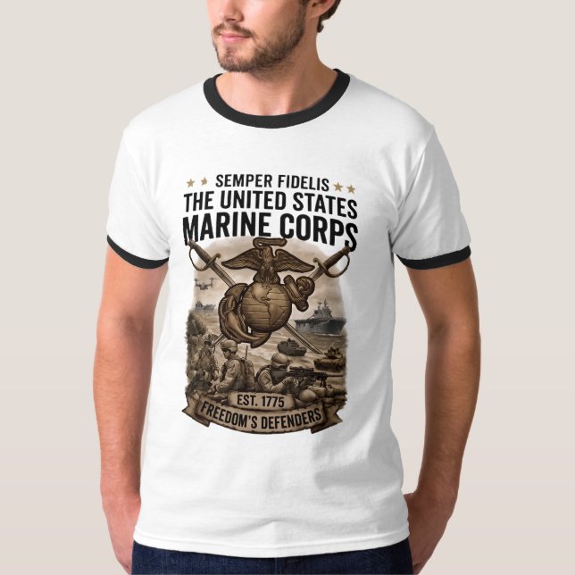 Camiseta Semper Fidelis Defensores da Liberdade USMC Mascul (Frente)