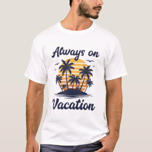 Camiseta Sempre de Férias Pôr do Sol Tropical Palmeira Ilha