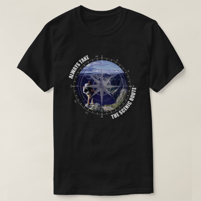 Camiseta Sempre pegue a rota panorâmica Aventureiros (Frente do Design)