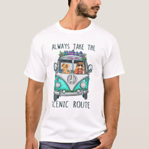 Camiseta Sempre Peguem A Rota Cênica Hippie Peace Van Camp
