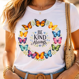 Camiseta Sempre Seja Gentil Grinalda de Borboleta Inspirado