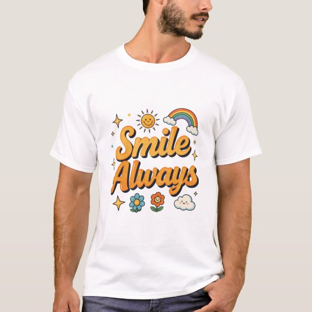 Camiseta Sempre Sorria Design Retro Arco-Íris (Frente)