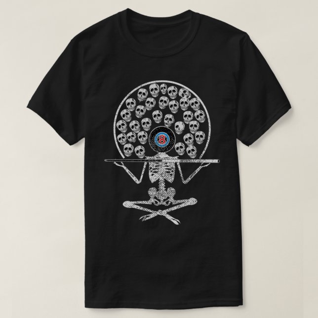 Camiseta SENÃO FUNNY Skeleton Cabeça 8 BILLIARDS PISCINA Sh (Frente do Design)