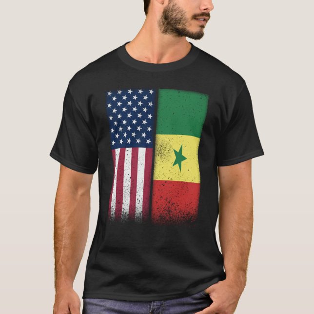 Camiseta Senegal Senegalese American Flags Proud USA Senega (Frente)