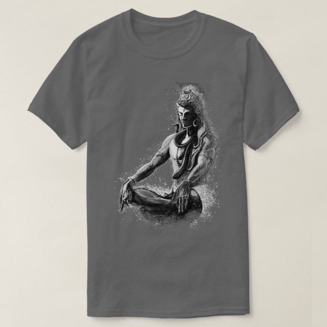 Camiseta Senhor Majestoso Shiva na meditação eterna Preto e (Frente do Design)
